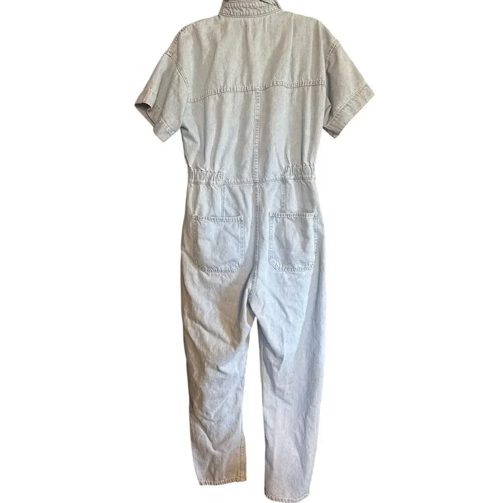 We The Free Marci Jumpsuit MClear Skies Denim Coveralls Boho Utility Romper